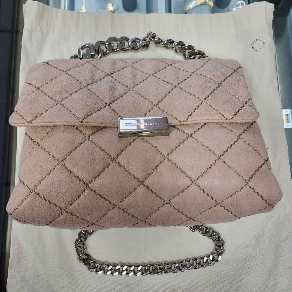 Authentic Stella McCartney Blush Pink Quilted Bex Flap Shoulder Bag Purse